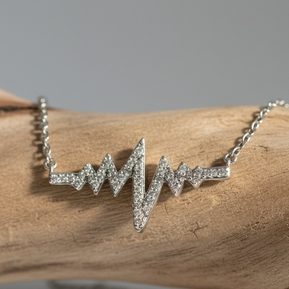 Sterling Silver .20cts Diamond Heartbeat with Chain Necklace - Picture 5 of 6
